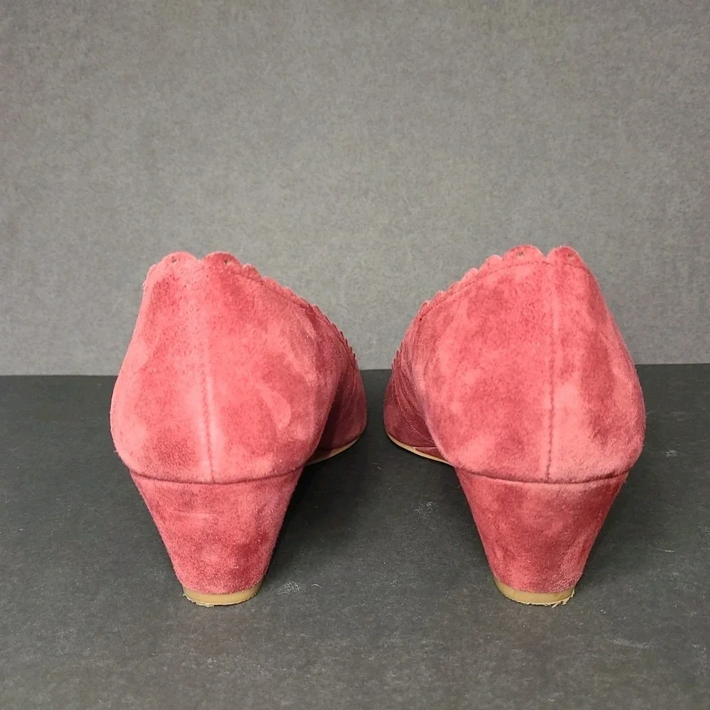 Talbots Women's Suede Scalloped Heels Red 8N 2